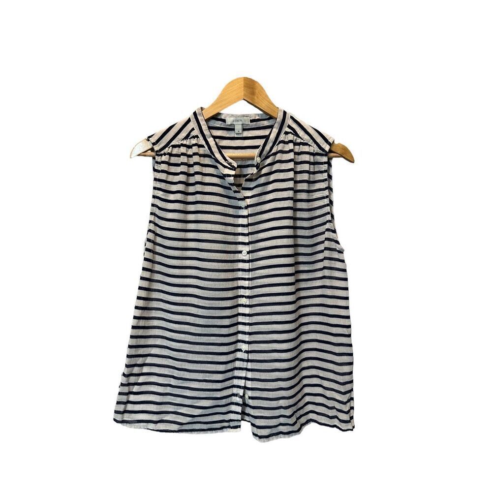 J.Crew Women’s Navy Blue White Striped Sleeveless Button Up Blouse Size 10